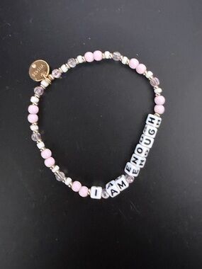 LWP Beaded 'I AM ENOUGH' Pink Inspirational Stretch Bracelet